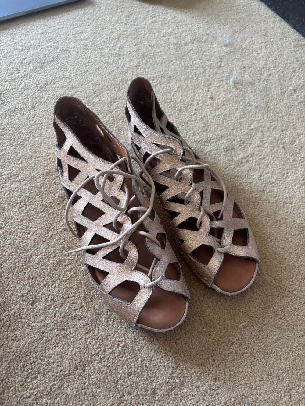 Gentle Souls by Kenneth Cole Rose Gold Metallic Caged Lace-Up Sandals